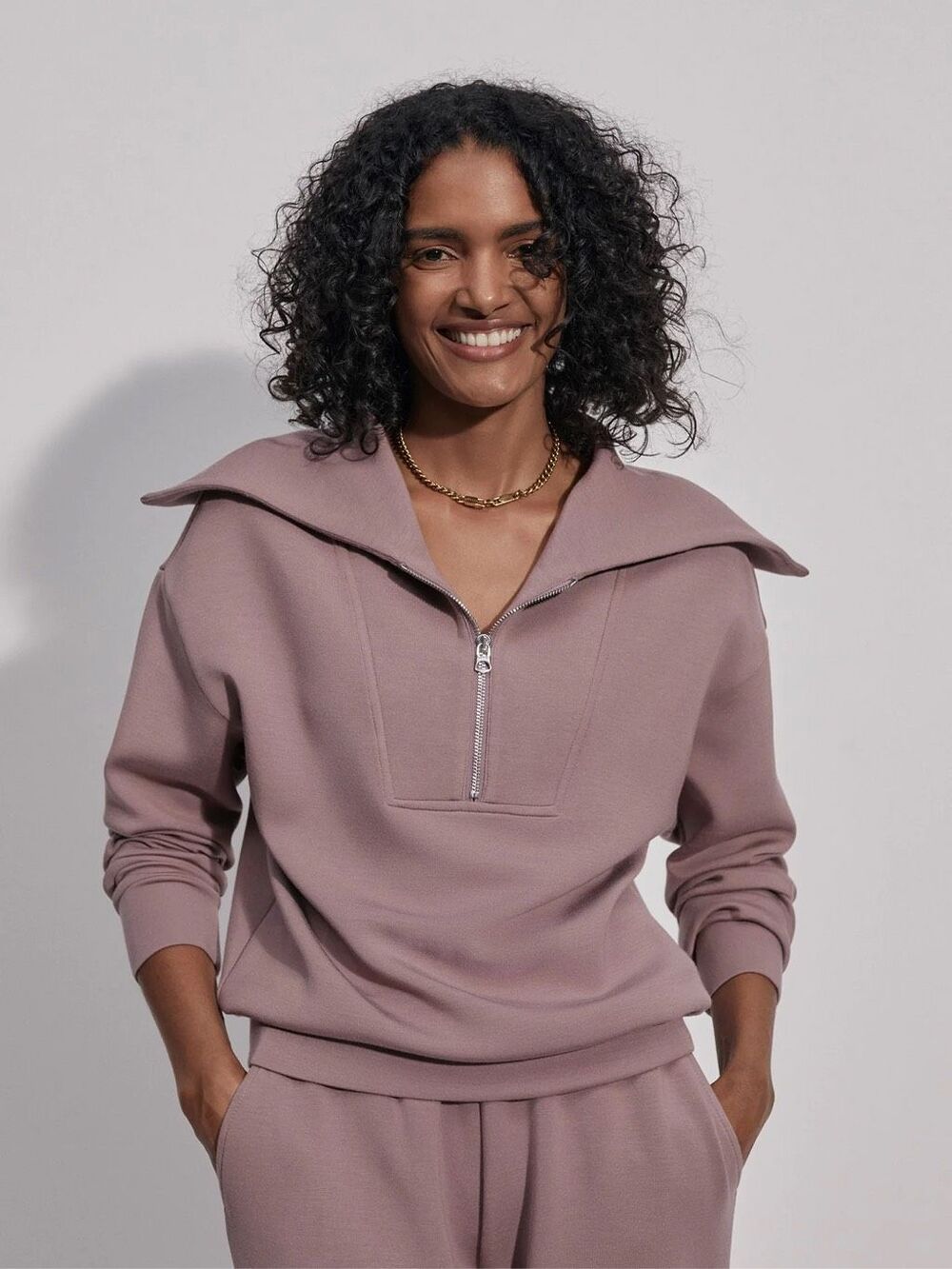 Varley Women’s Yates Half-Zip Sweat Double Soft Fabric Antler Brown
